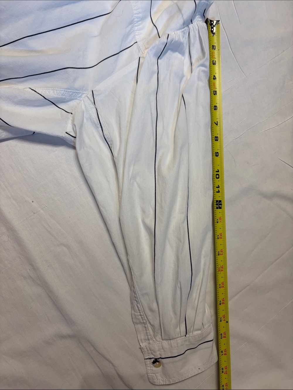 We The Free White Shirt Boxy Oversized with Navy Pinstripes SZ XL Lagenlook - Picture 10 of 10